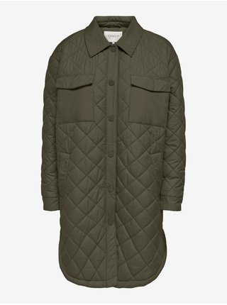 Khaki dámský prošívaný lehký oversize kabát ONLY New Tanzia