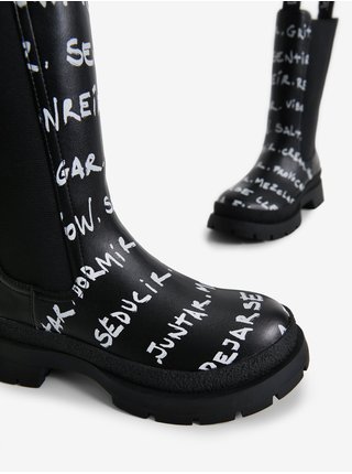 Čierne dámske vzorované topánky Desigual Chelsea High Lettering