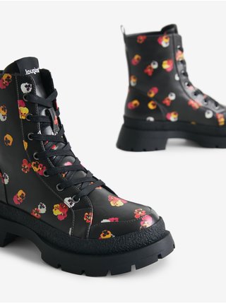 Čierne dámske členkové kvetované topánky Desigual Boot Flowers