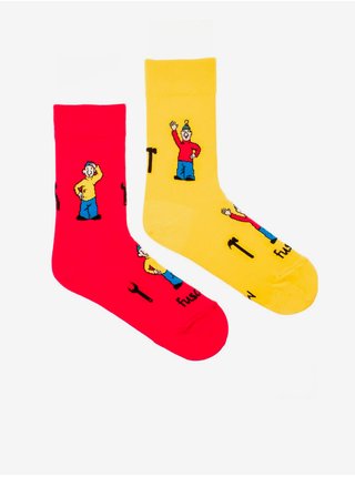 Žluto-červené klučičí vzorované ponožky Fusakle Pat a Mat