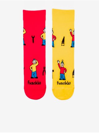 Žluto-červené klučičí vzorované ponožky Fusakle Pat a Mat