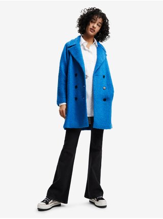 Modrý dámsky zimný kabát s prímesou vlny Desigual London