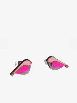 Dřevěné náušnice BeWooden Pink Bird Earrings