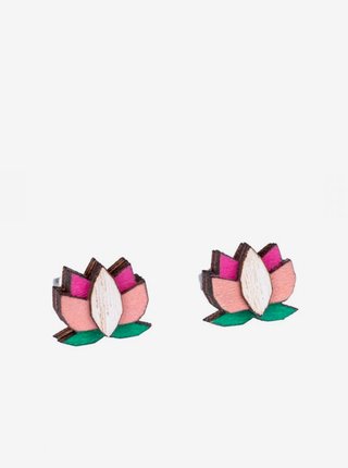 Drevené náušnice BeWooden Pink Lotus Earrings