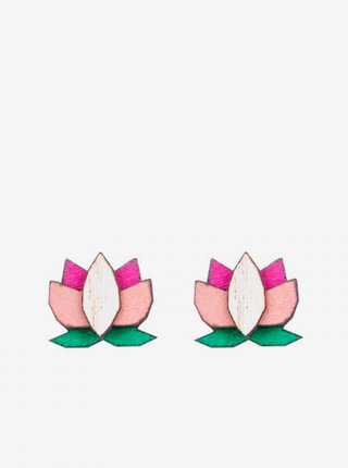 Dřevěné náušnice BeWooden Pink Lotus Earrings