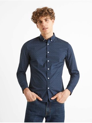 Tmavě modrá pánská vzorovaná košile Celio Caop