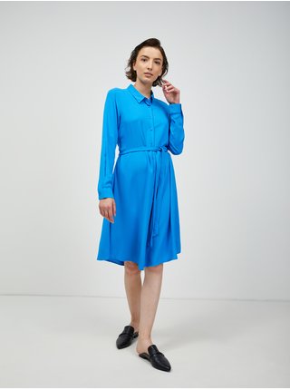Modré košeľové šaty so zaväzováním ICHI