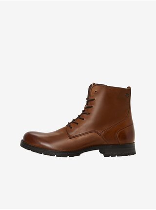 Hnědé kožené kotníkové boty Jack & Jones Worca