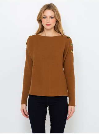 Hnedý sveter s ozdobnými detailmi CAMAIEU
