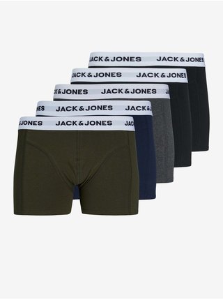Sada pěti boxerek v khaki, modré, šedé a černé barvě Jack & Jones
