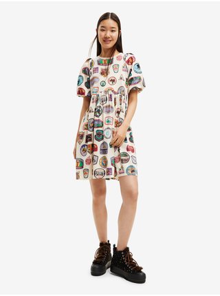 Krémové dámské vzorované šaty Desigual Stamps