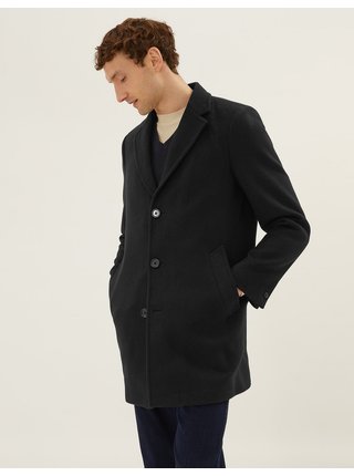 Černý pánský kabát s příměsí vlny Marks & Spencer