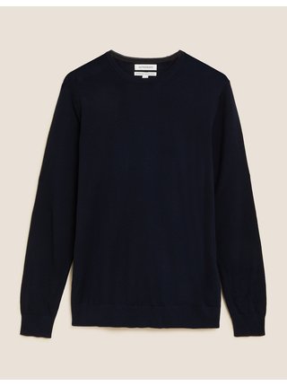 Tmavě modrý pánský svetr z Merino vlny Marks & Spencer