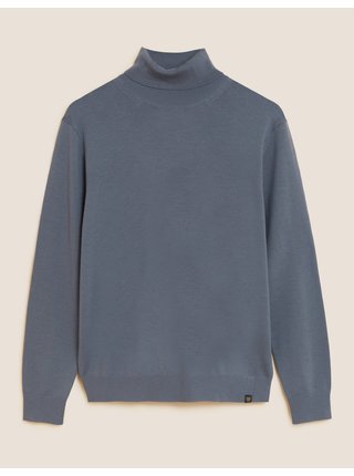 Tmavě šedý pánský svetr z Merino vlny Marks & Spencer  