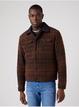 Tmavě hnědá pánská kostkovaná košilová bunda Wrangler
