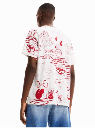 Červeno-biele pánske vzorované tričko Desigual Frany
