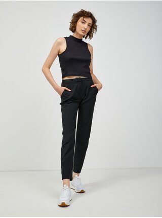 Černé zkrácené slim fit kalhoty s lampasem CAMAIEU