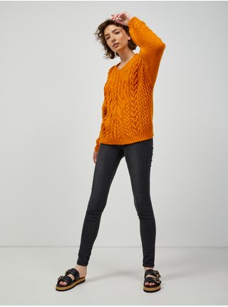 Oranžový volný svetr s copánky CAMAIEU