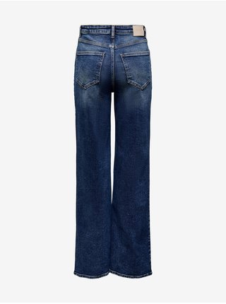 Tmavě modré široké džíny s vyšisovaným efektem ONLY Juicy