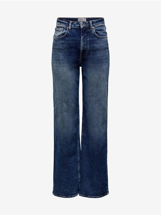 Tmavě modré široké džíny s vyšisovaným efektem ONLY Juicy