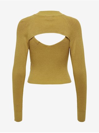 Horčicový rebrovaný sveter s prestrihmi Jacqueline de Yong Sibba