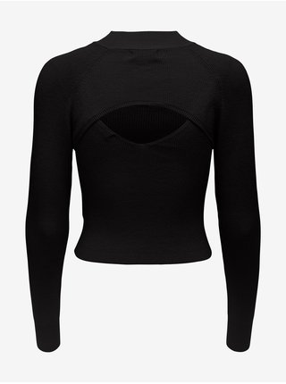 Čierny rebrovaný sveter s prestrihmi Jacqueline de Yong Sibba