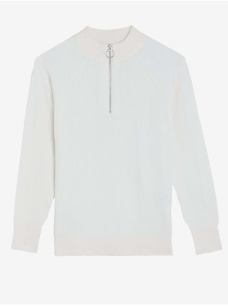 Bílý dámský žebrovaný svetr se zipem Marks & Spencer 