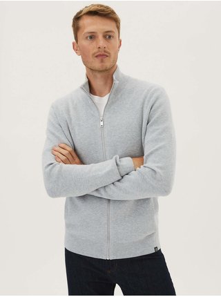 Pletená bunda ze směsi bavlny na zip Marks & Spencer šedá