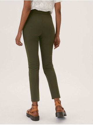 Tmavě zelené dámské zkrácené skinny fit kalhoty Marks & Spencer 