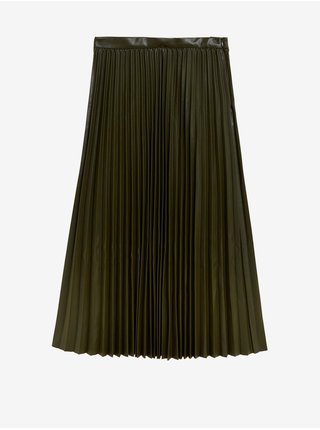 Tmavě zelená dámská plisovaná koženková sukně Marks & Spencer 