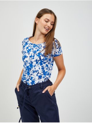 Bílo-modré květované tričko ORSAY