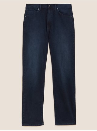Tmavě modré pánské strečové džíny rovného střihu Marks & Spencer 