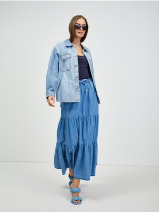 Modrá rifľová maxi sukňa s volánmi ORSAY