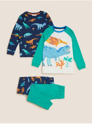 Sada dvou kusů barevných klučičích pyžamových souprav z čisté bavlny s dinosaurem Marks & Spencer 