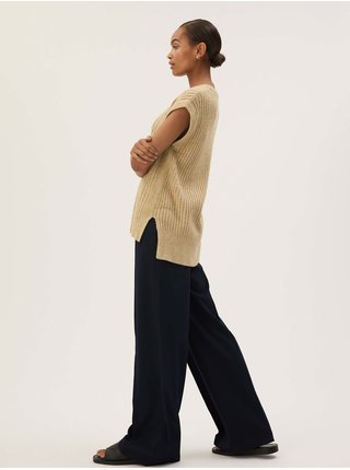 Pletené tílko s copánkovým vzorem, vysokým podílem bavlny a výstřihem do V Marks & Spencer hnědá