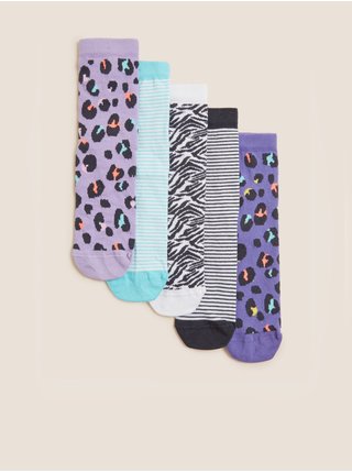 Sada pěti holčičích barevných vzorovaných ponožek Marks & Spencer 