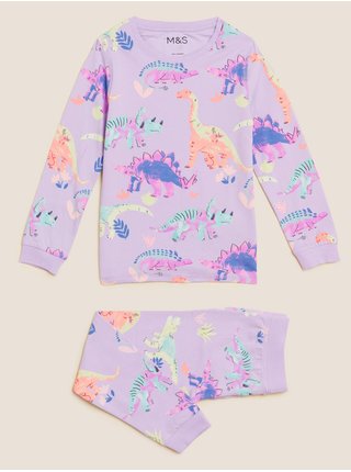 Fialové holčičí pyžamo s vysokým podílem bavlny a dinosauřím motivem Marks & Spencer