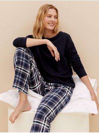 Kostkovaná pyžamová souprava z čisté bavlny Marks & Spencer námořnická modrá