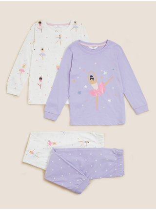 Sada dvou holčičích pyžamových souprav v bílé a světle fialové barvě Marks & Spencer  
