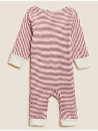 Proužkovaná kombinéza na spaní se zipem, z čisté bavlny (3,2 kg – 12 měsíců) Marks & Spencer růžová