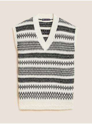 Pletená vesta se severským vzorem, z recyklované směsi Marks & Spencer smetanová