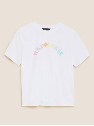 Bílé dámské bavlněné tričko ke krku Marks & Spencer