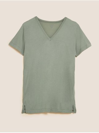Zelené dámské dlouhé tričko s výstřihem do V Marks & Spencer