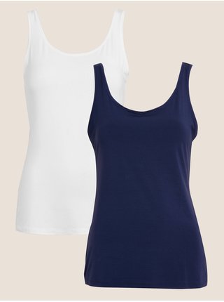 Sada dvou kusů dámských tílek Flexifit™ v modré a bílé barvě s vysokým podílem modalu Marks & Spencer