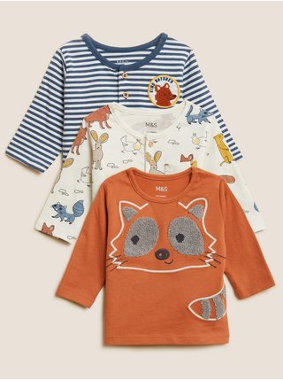 Sada tří dětských triček v modré, bílé a oranžové barvě Marks & Spencer 