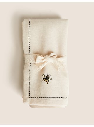 Sada čtyř vyšívaných ubrousků s včelím motivem v krémové barvě Marks & Spencer 