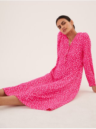 Růžové dámské vzorované midi šaty Marks & Spencer 