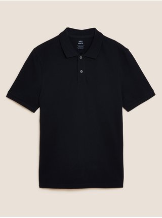 Černé pánské polo tričko úzkého střihu z čisté bavlny Marks & Spencer