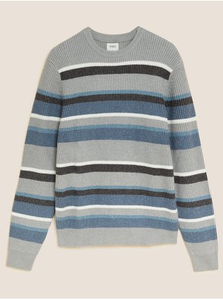 Modro-šedý pánský pruhovaný svetr Marks & Spencer 