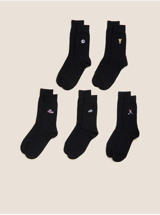 Sada pěti párů ponožek v černé barvě s fotbalovým motivem a technologií Cool & Fresh™ Marks & Spencer